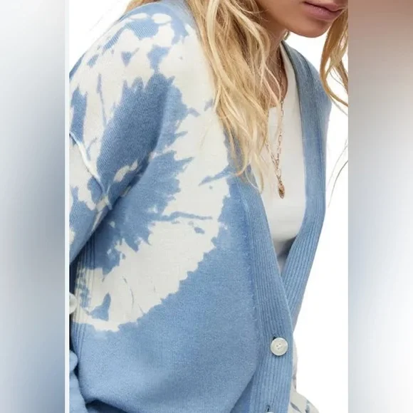 AllSaints Marea‎ Tie Dye Merino Wool Cardigan in Blue Women's  Luxury Sz Medium - Picture 4 of 17